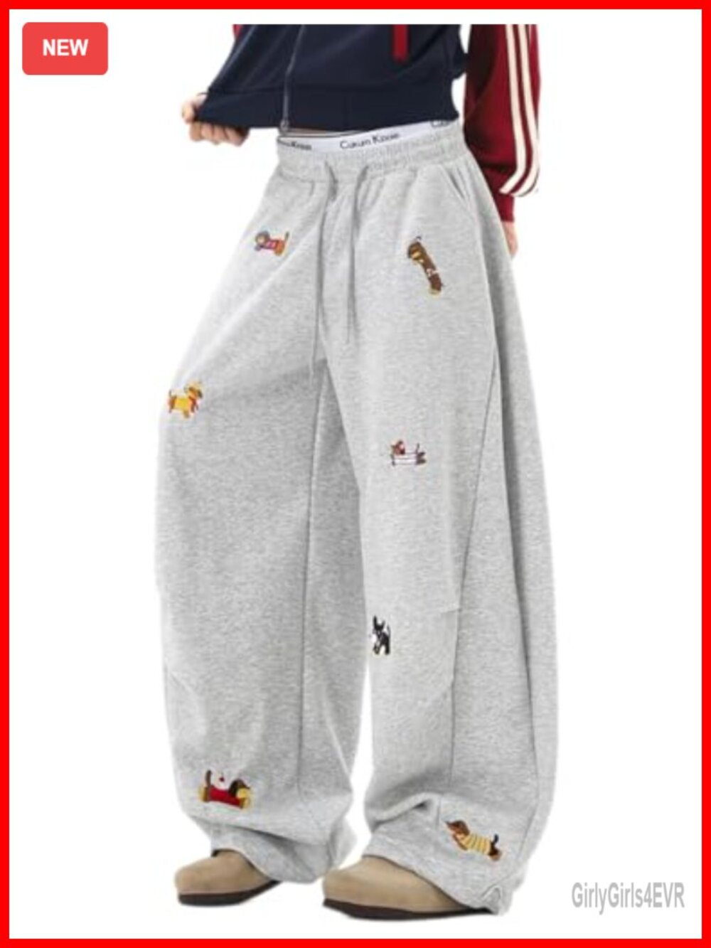 Women's Baggy Sweatpants Wide Leg Animal Embroidered Drawstring Pants